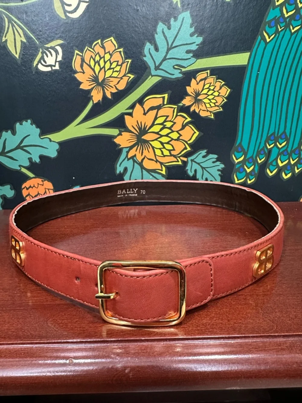 Vintage Bally BB Logo brown Leather Belt Size 70 XS Made in France